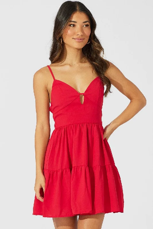 Red Fit And Flare Dress Sleeveless Tunics Timeless classic