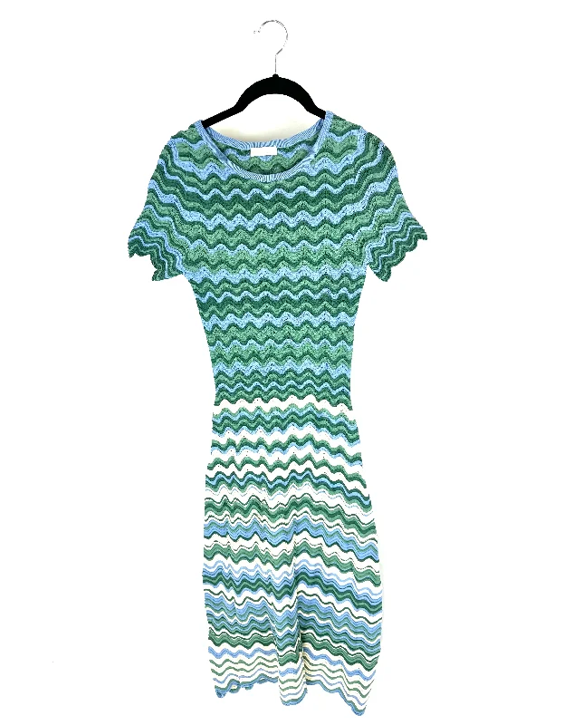 Green Blue & Cream Chevron Knit Dress - Size 4