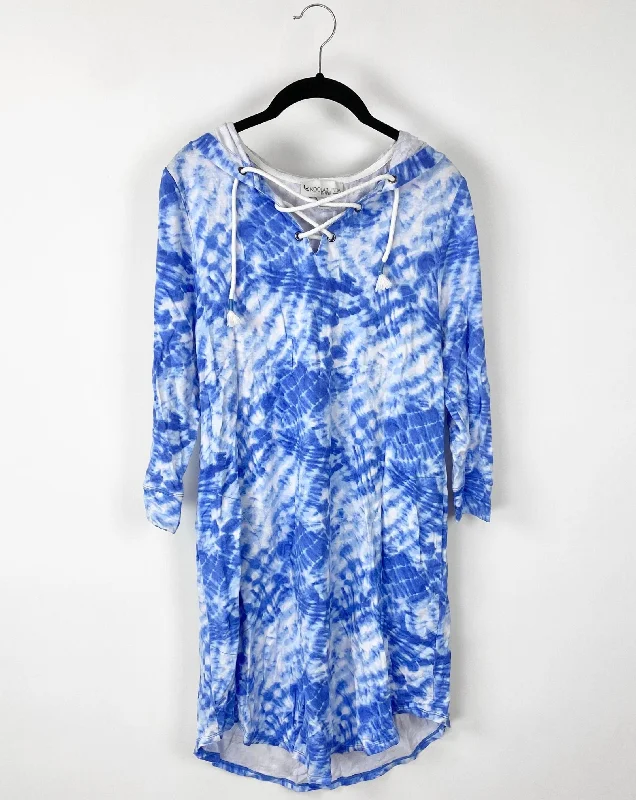 Light Blue Tie-Dye Lounge Dress - Extra Small