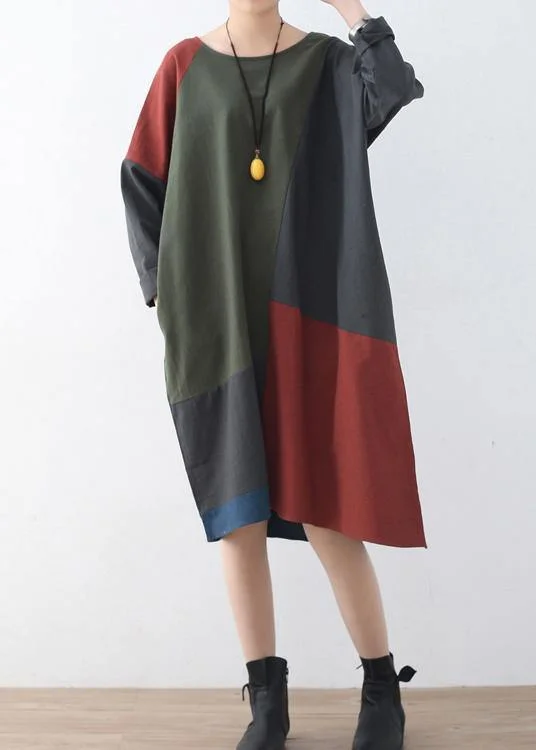 Spring National Style Retro Color Matching Cotton Dress