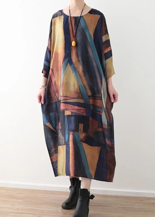Spring Plus Size Simple Yellow Blue Bat Sleeve Dress