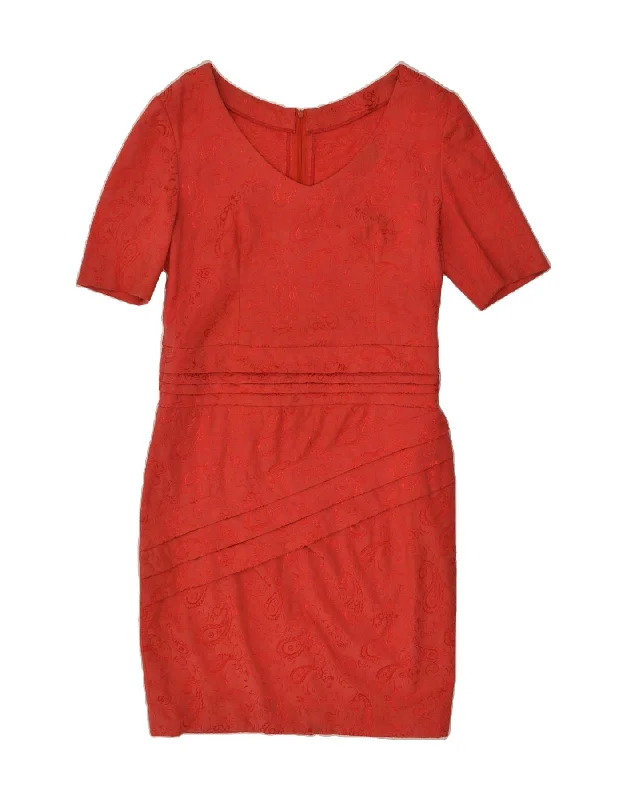 VINTAGE Womens 1/2 Sleeve Sheath Dress UK 12 Medium Red Paisley