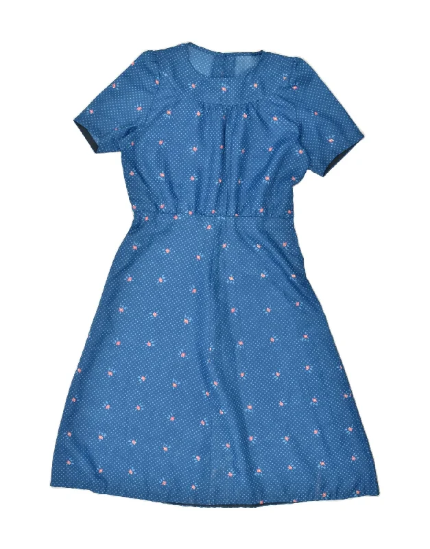 VINTAGE Womens A-Line Dress UK 12 Medium Blue Polka Dot