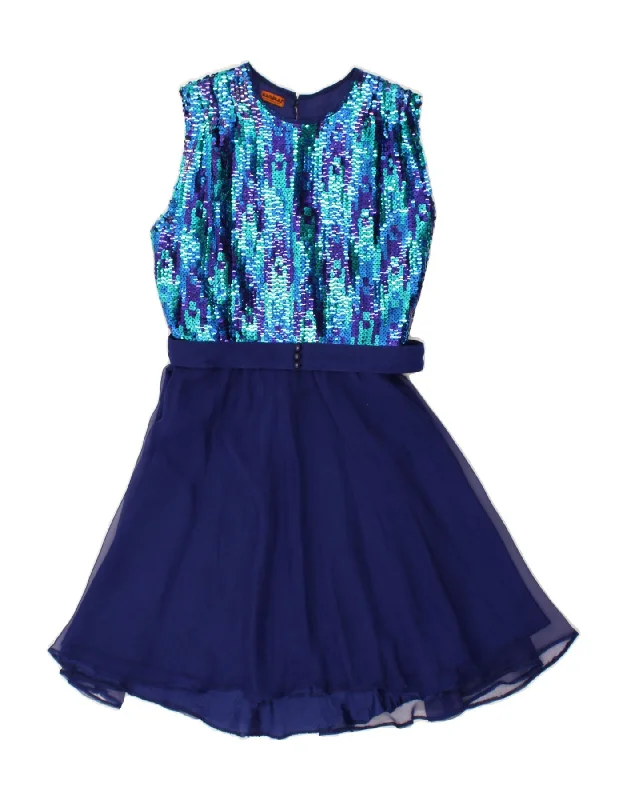 VINTAGE Womens Sequin A-Line Dress UK 14 Large Navy Blue