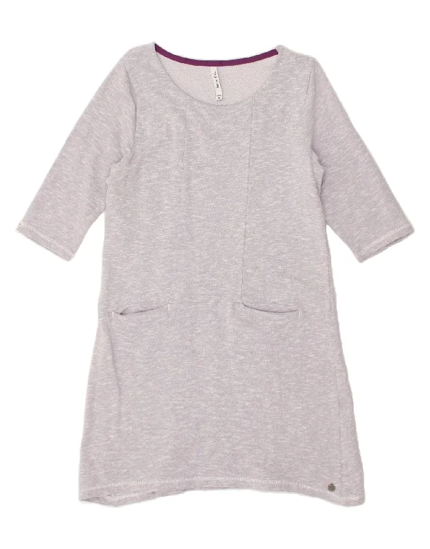 WEIRD FISH Womens 3/4 Sleeve Basic Dress UK 14 Large  Grey Cotton
