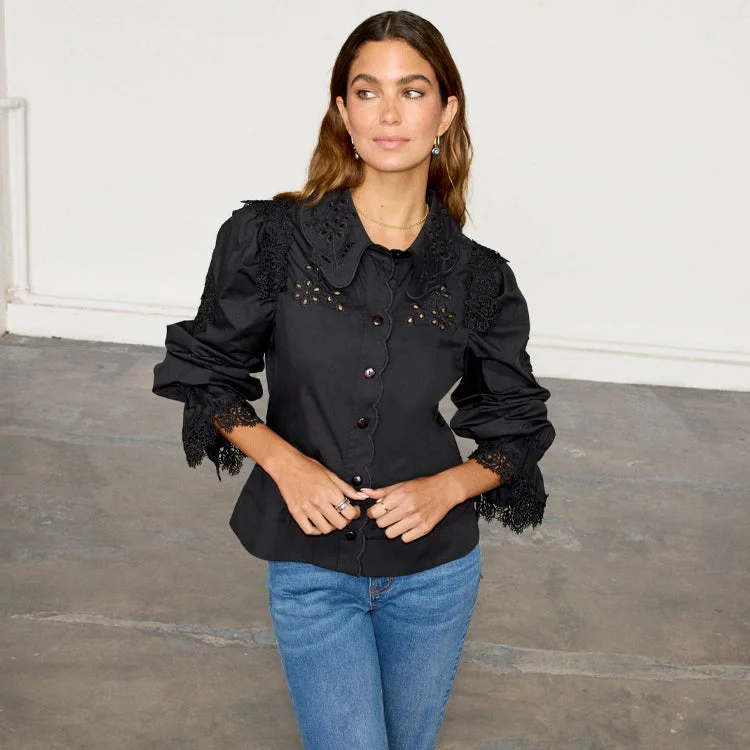 Black Sicily Shirt Asymmetrical Pockets Print
