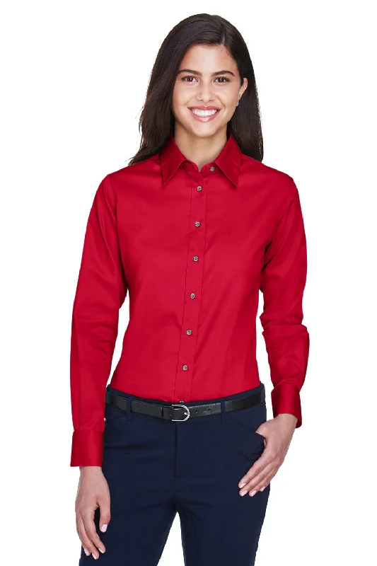 Harriton Womens Wrinkle Resistant Long Sleeve Button Down Shirt - Red