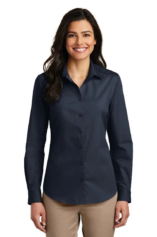 Port Authority Womens Carefree Stain Resistant Long Sleeve Button Down Shirt - River Navy Blue