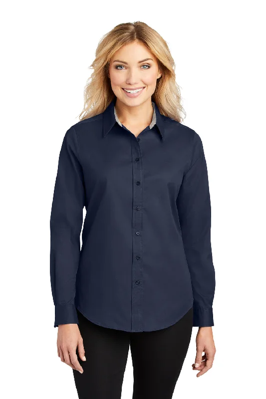 Port Authority Womens Easy Care Wrinkle Resistant Long Sleeve Button Down Shirt - Navy Blue