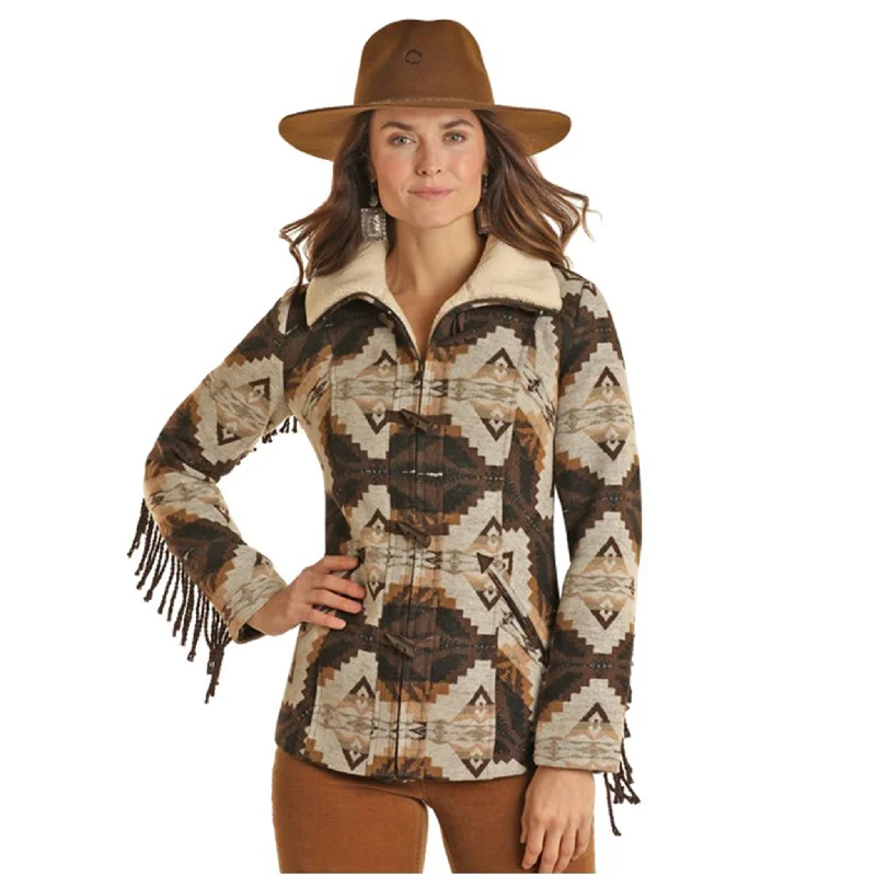 Powder River Women's Aztec Wool Coat Buttoned Peplum Coat