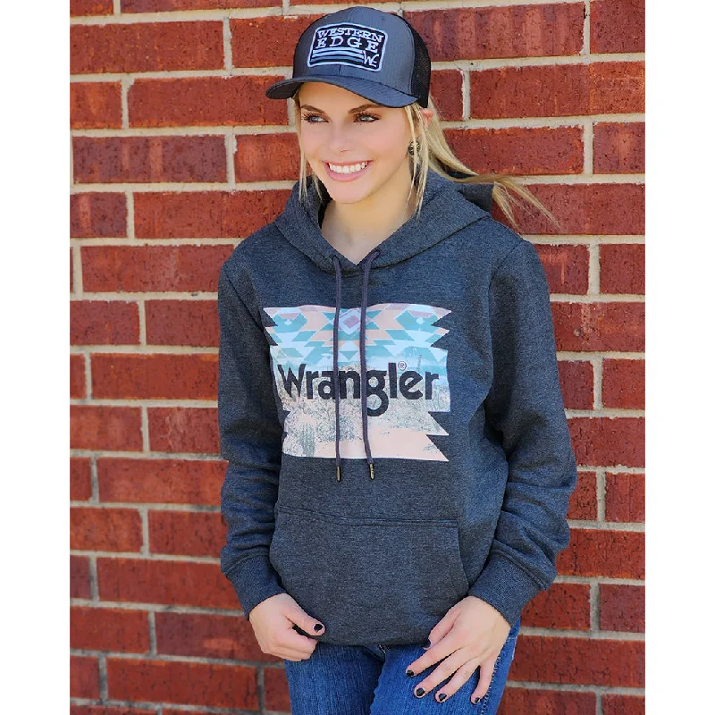 Wrangler Women's Black Desert Aztec Hoodie Collared Pea Coat