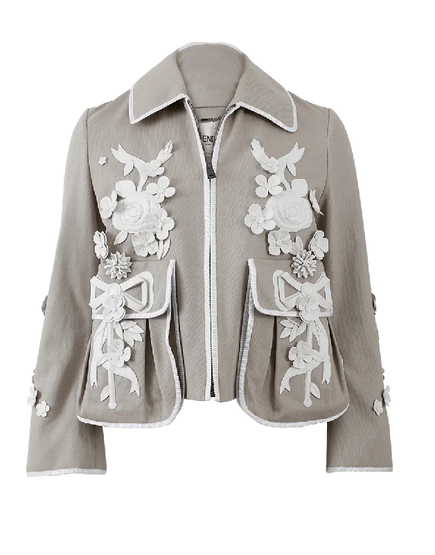 Floral Embroidered Jacket Zippered Jacket Buttoned Jacket Snapped Jacket