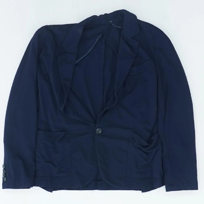 Navy Solid Blazer Front Pockets Side Pockets Patch Pockets