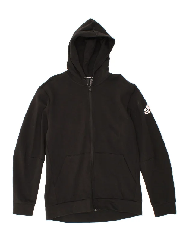 ADIDAS Mens Graphic Zip Hoodie Sweater Large Black Cotton Hoodie with Ribbed Neckline Snug Warm