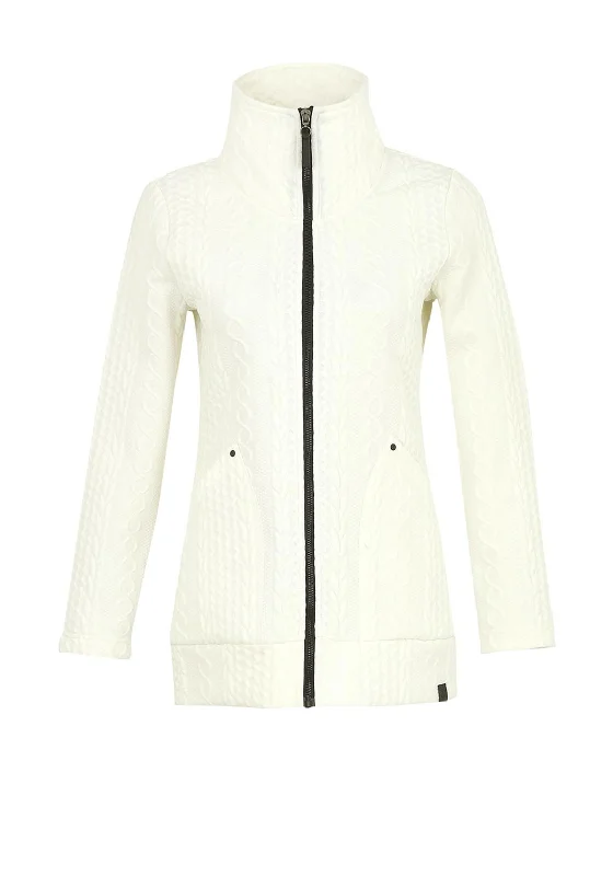 Dolcezza Cable Knit Full Zip Jumper, Off White