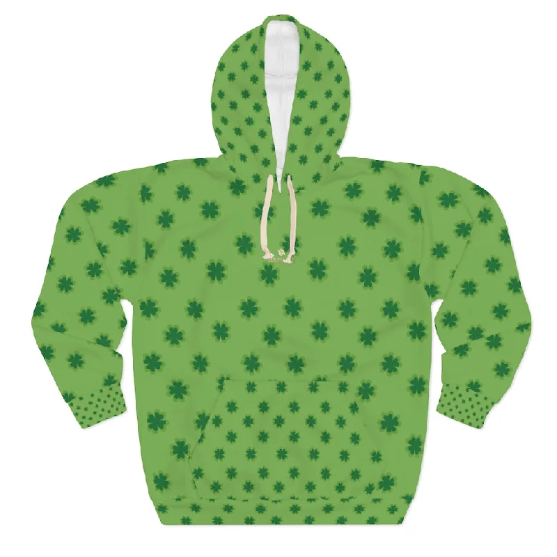 Green Clover Unisex Hoodies, Light Green Clover St. Patrick's Day Unisex Pullover Hoodie For Men/ Women- Made in USA