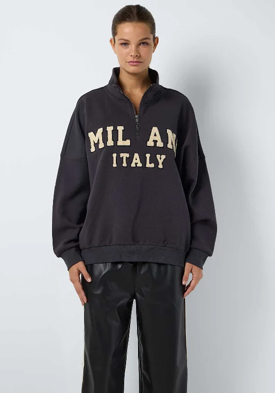 Noisy May Alden Half Zip Sweatshirt, Grey Hoodie with Set-In Sleeves Structured Classic