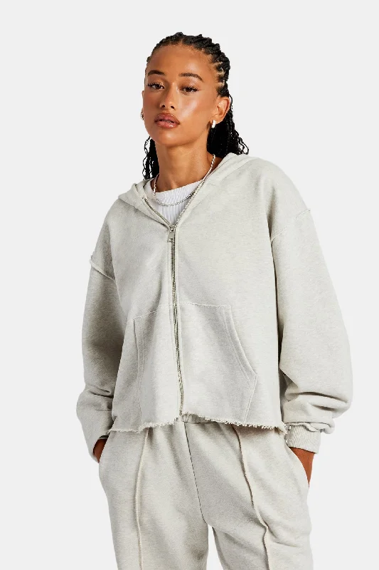 Womens Exposed Seam Zip Through Hoodie - Grey Marl Hoodie with Exposed Zipper Edgy Industrial