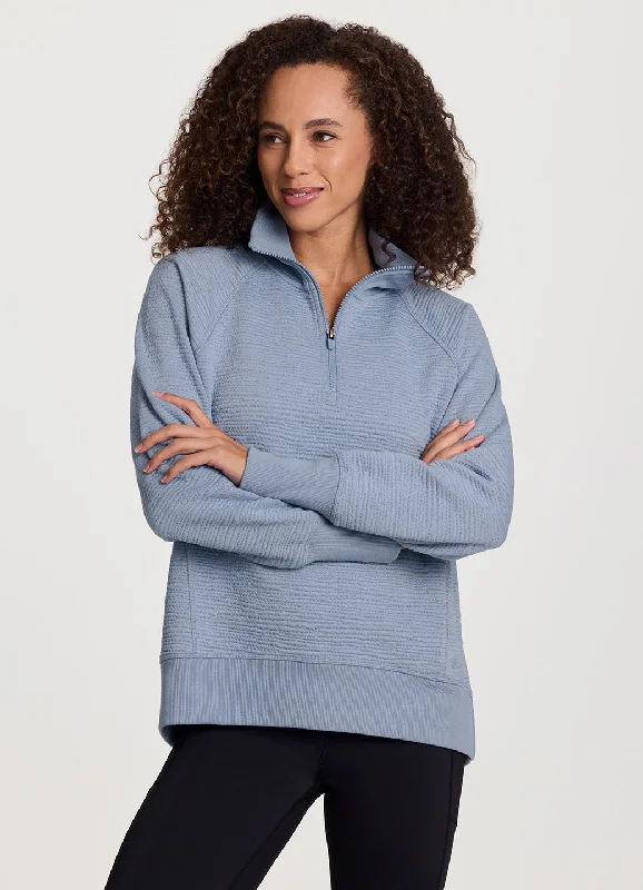 Easy Living Textured 1/4 Zip Pullover Lightweight Blouse Top