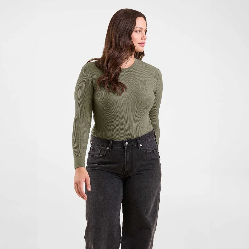 Waffle Bodysuit | Olive Lightweight Blouse Top